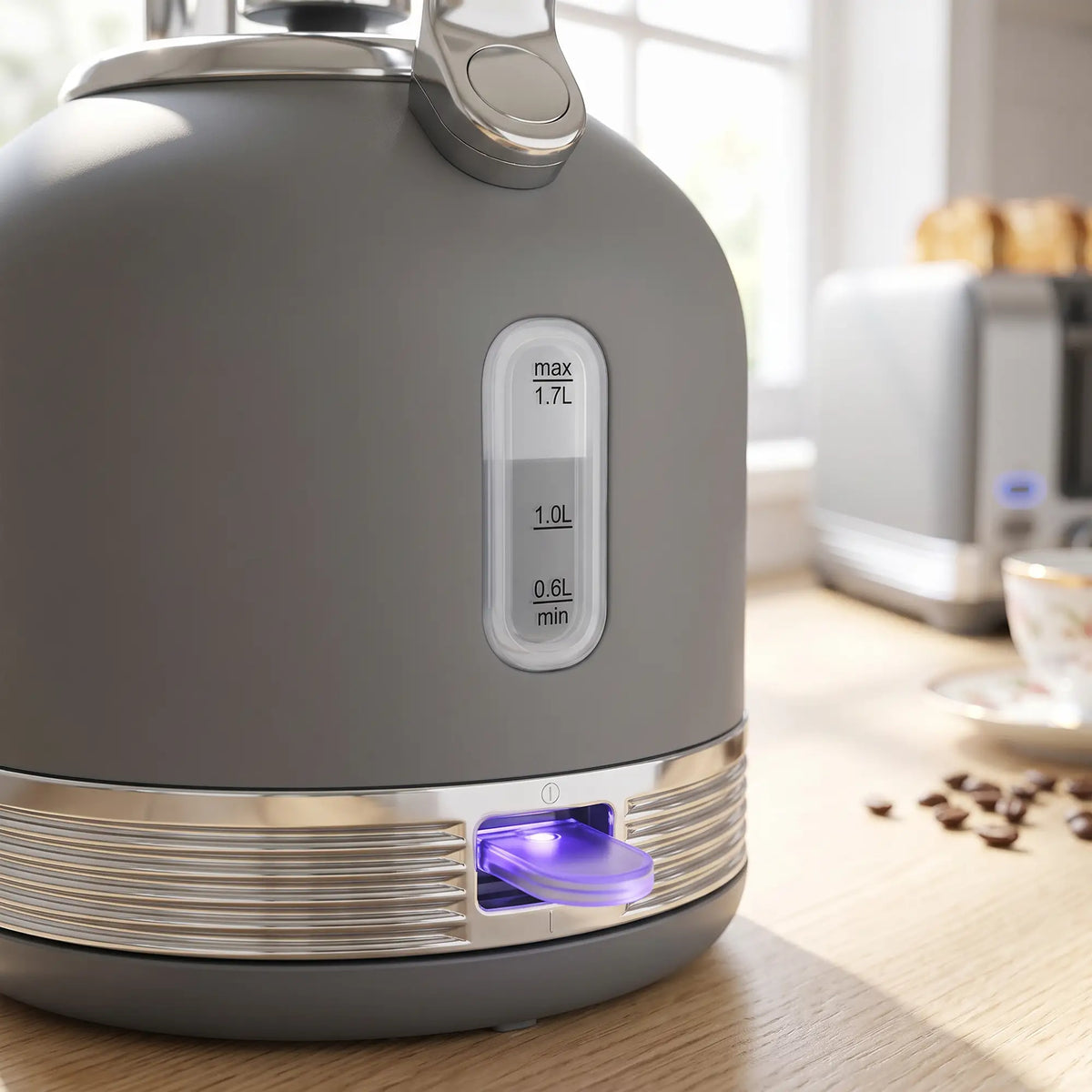 HOMCOM Stainless Steel Fast Boil Cordless Kettle and 4 Slice Toaster Kitchen Set, 1.7L 3000W, Grey
