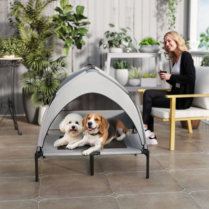 PawHut Portable Elevated Dog Bed with Removable Canopy, Cooling Raised Pet Cot for Medium Large Dogs