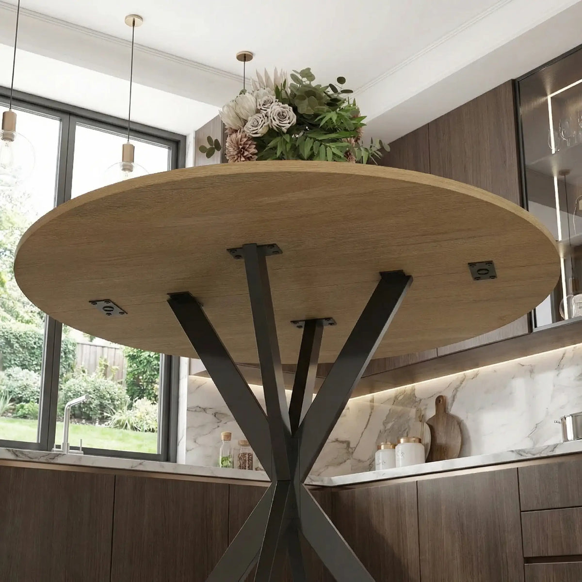 HOMCOM 80cm Industrial Round Kitchen Dining Table - White Oak
