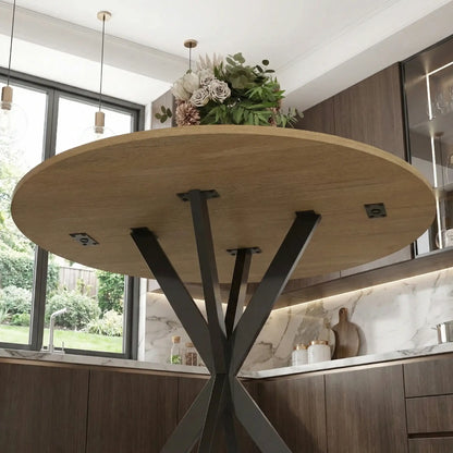 HOMCOM 80cm Industrial Round Kitchen Dining Table - White Oak