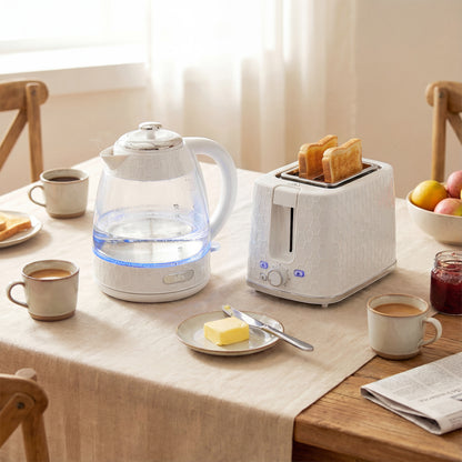 HOMCOM Kettle and Toaster Set, 1.7L 3000W Rapid Kettle with Limescale Filter, 2 Slice Toaster, Cream