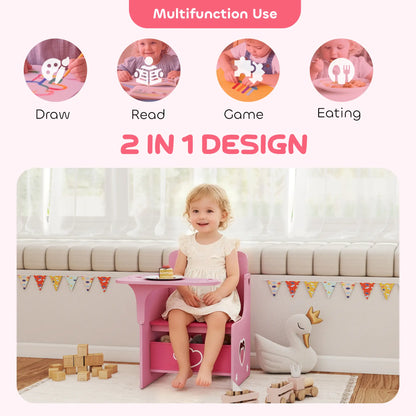 AIYAPLAY Kids Table & Chair Set, Children Desk & Chair with Storage Bins for Playing, Reading, Pink