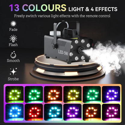 HOMCOM Smoke Fog Machine with 3 RGB LED Lights with 13 Colours and 4 Effects, 450W 2000CFM with Wired and Wireless Remote