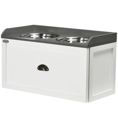 PawHut Stainless Steel Raised Dog Bowls, with 21L Storage Drawer for Large Dogs and Cats - White