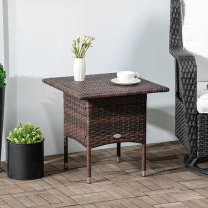 Outsunny Outdoor Rattan Side Table Coffee Table with Full Woven Table Top for Patio, Garden, Mixed Brown