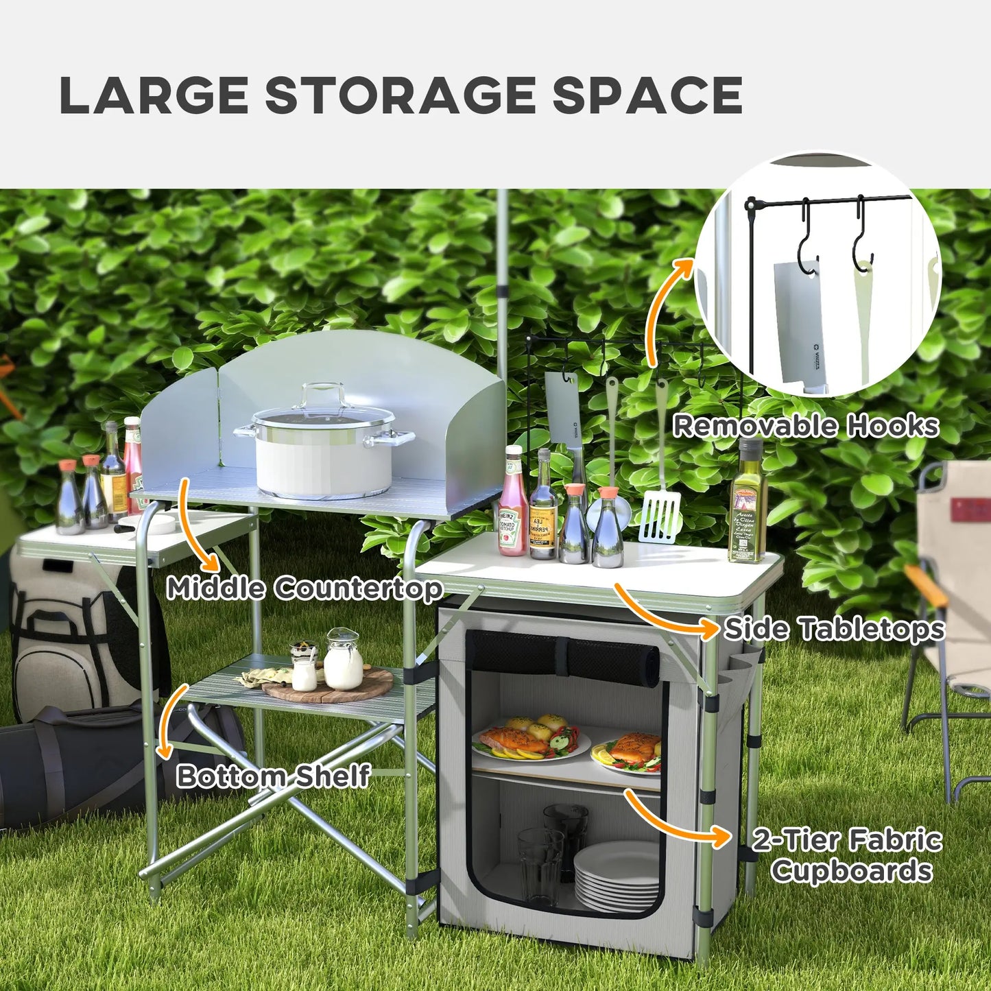 Outsunny Multi-Feature Outdoor Folding Camping & Hiking Kitchen, with Wind Shield