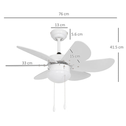 HOMCOM Ceiling Fan with LED Light, Flush Mount Ceiling Fan Lights with 6 Reversible Blades, Pull-Chain Switch, White