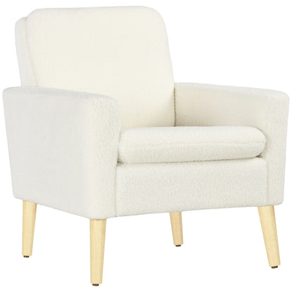 HOMCOM Armchair, Upholstered Accent Chair with Wood Legs & Wide Padded Seat, Teddy Occasional Chair, Cream White