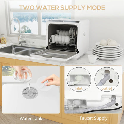 HOMCOM Modern 6L Five-Mode Tabletop Dishwasher - White