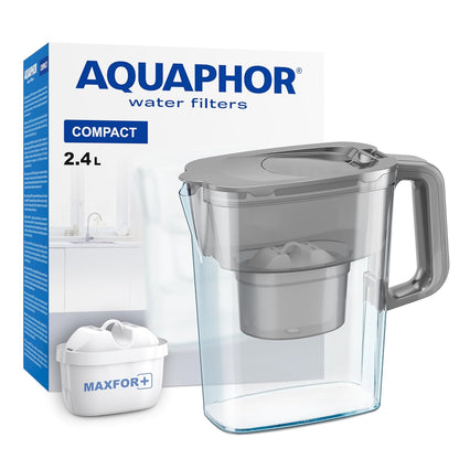 AQUAPHOR Water Filter Jug Compact with 1 X Maxfor+ Filter - 2.4L Capacity - Grey