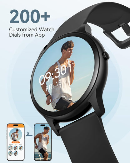 Smart Watch, 1.3'' Full Touch Fitness LW11 with Heart Rate Monitor, Message Notification, Waterproof for Android iOS, Black