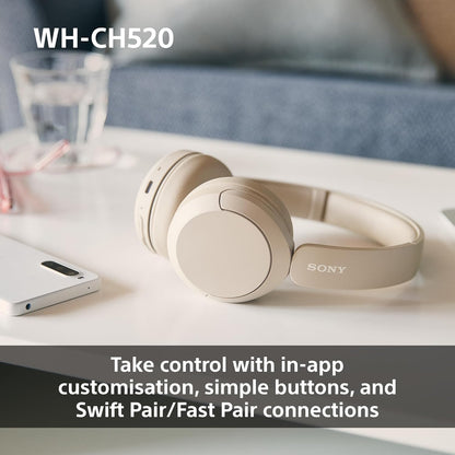 Sony WH-CH520 Wireless Bluetooth On-Ear Headphones, Lightweight, Up to 50hr Battery, iOS & Android - White