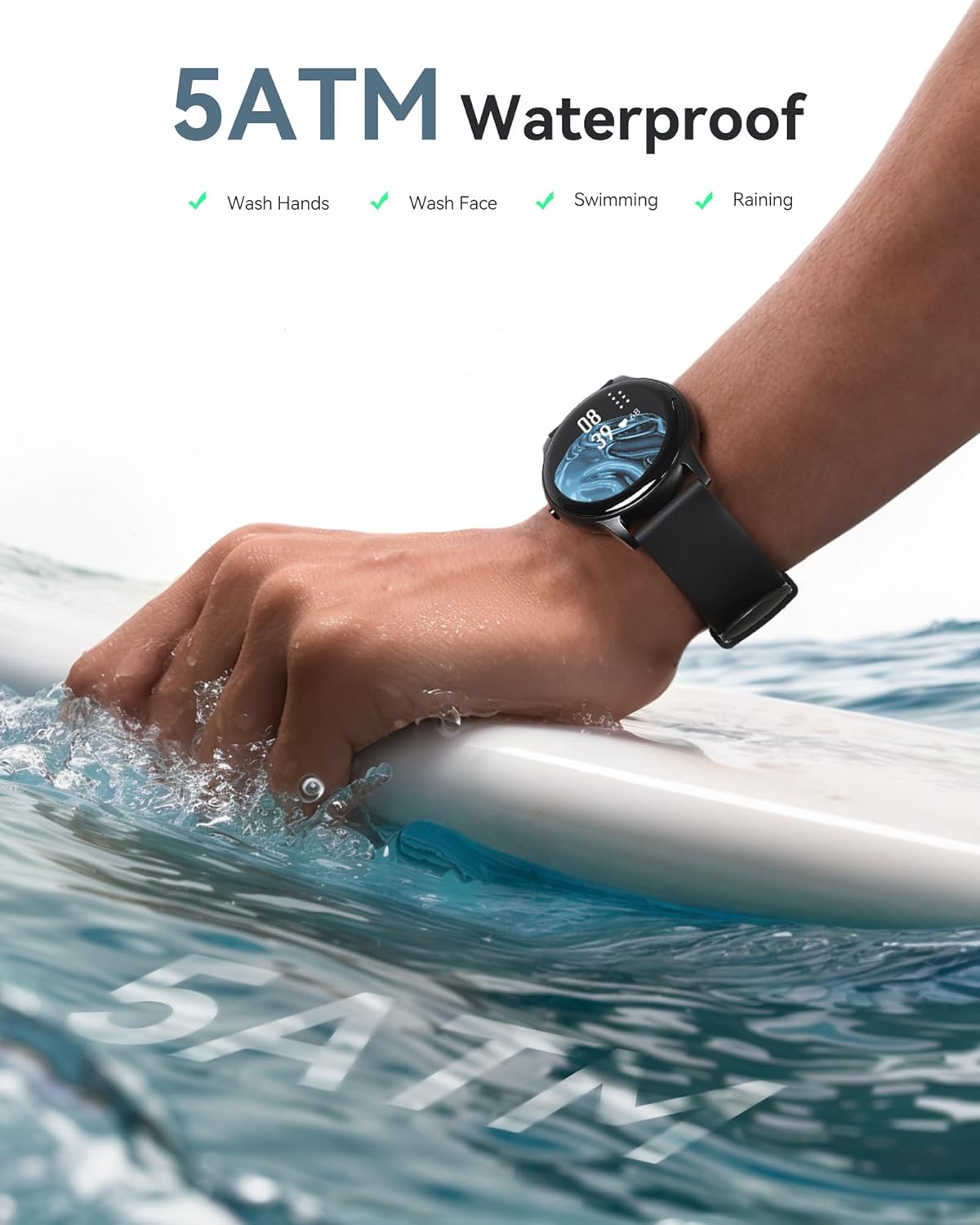 Smart Watch, 1.3'' Full Touch Fitness LW11 with Heart Rate Monitor, Message Notification, Waterproof for Android iOS, Black