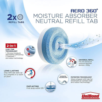 UniBond AERO 360° Dehumidifier Moisture Absorber Neutral Refill Tab, Ultra-Absorbent & Odour-Neutralising, 4 x 450g