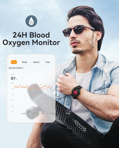 Smart Watch, 1.3'' Full Touch Fitness LW11 with Heart Rate Monitor, Message Notification, Waterproof for Android iOS, Black