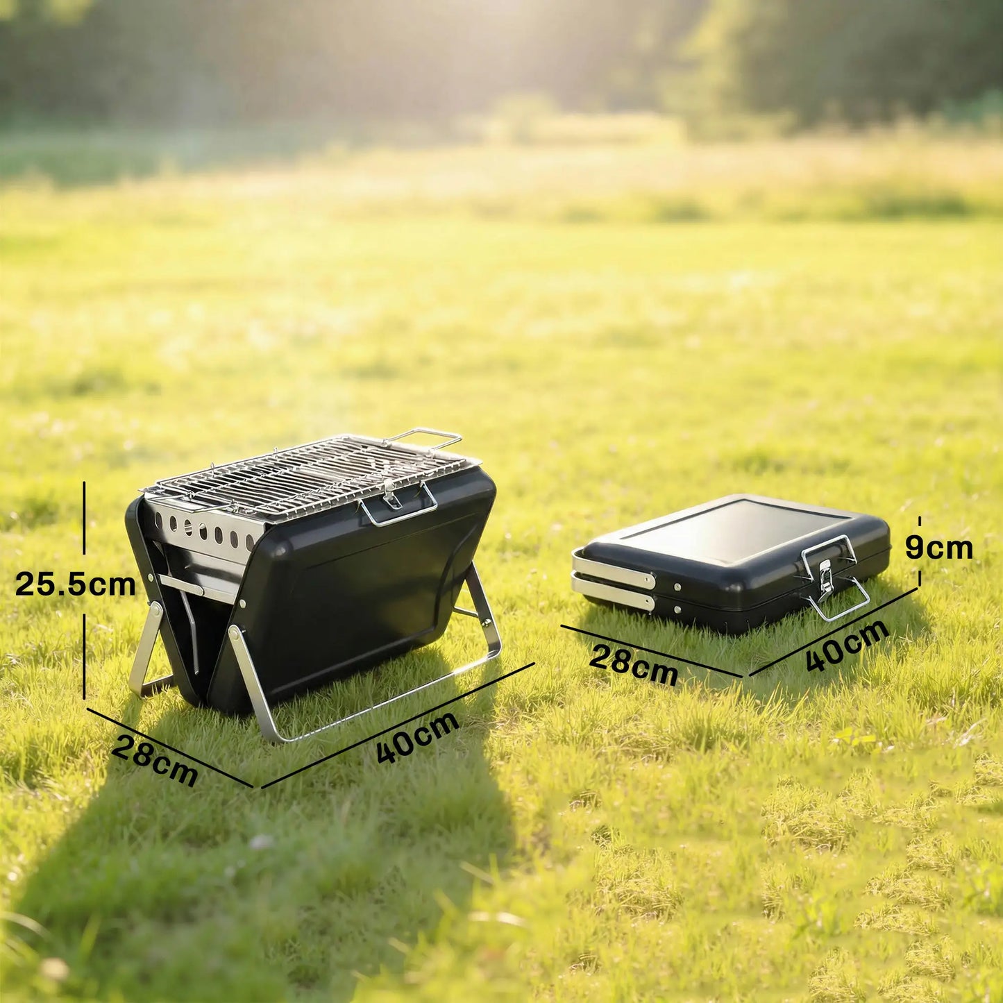 Outsunny Charcoal BBQ Grill Portable Stainless Steel Barbecue with Tilting Grate for Camping Picnic, Black