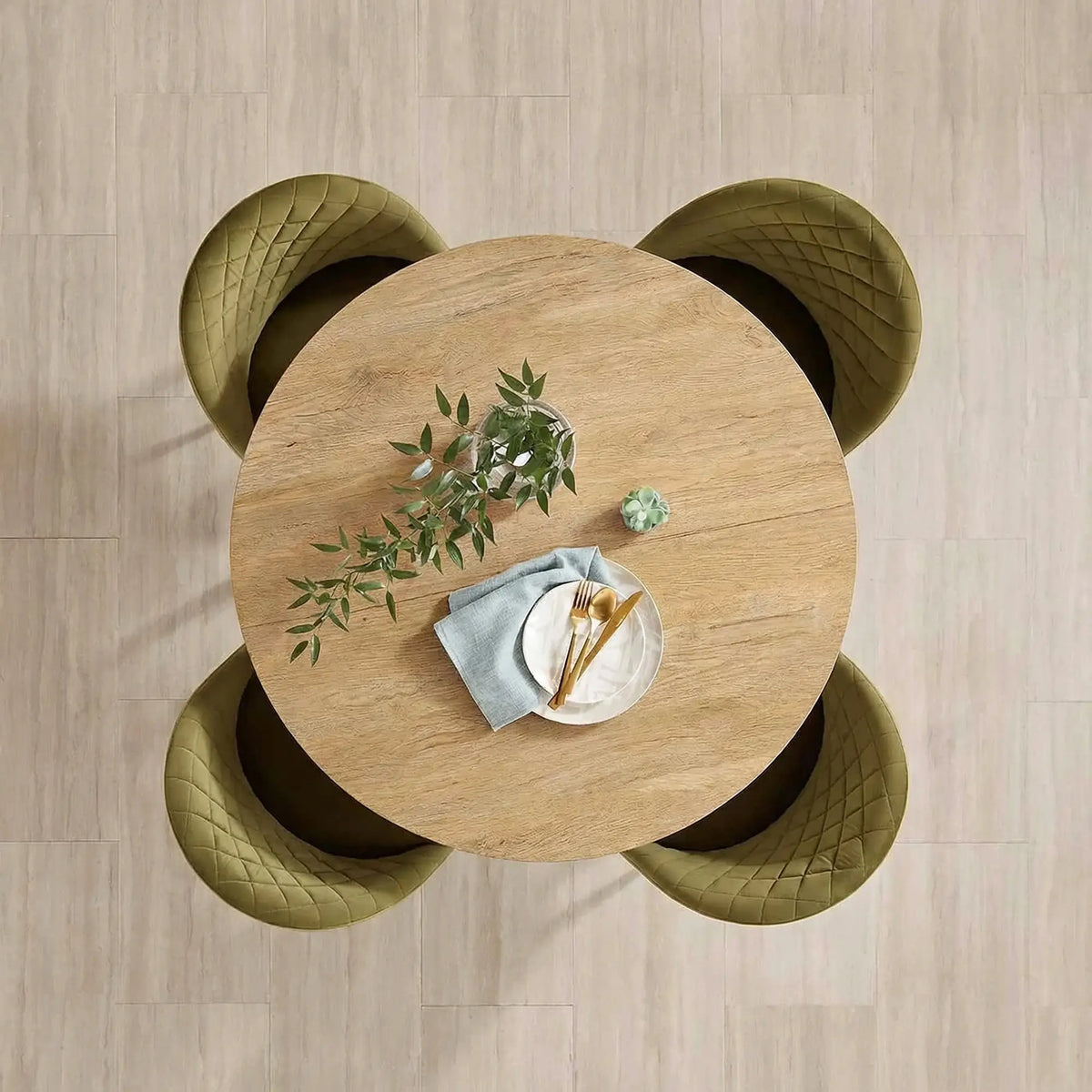 HOMCOM 80cm Industrial Round Kitchen Dining Table - White Oak