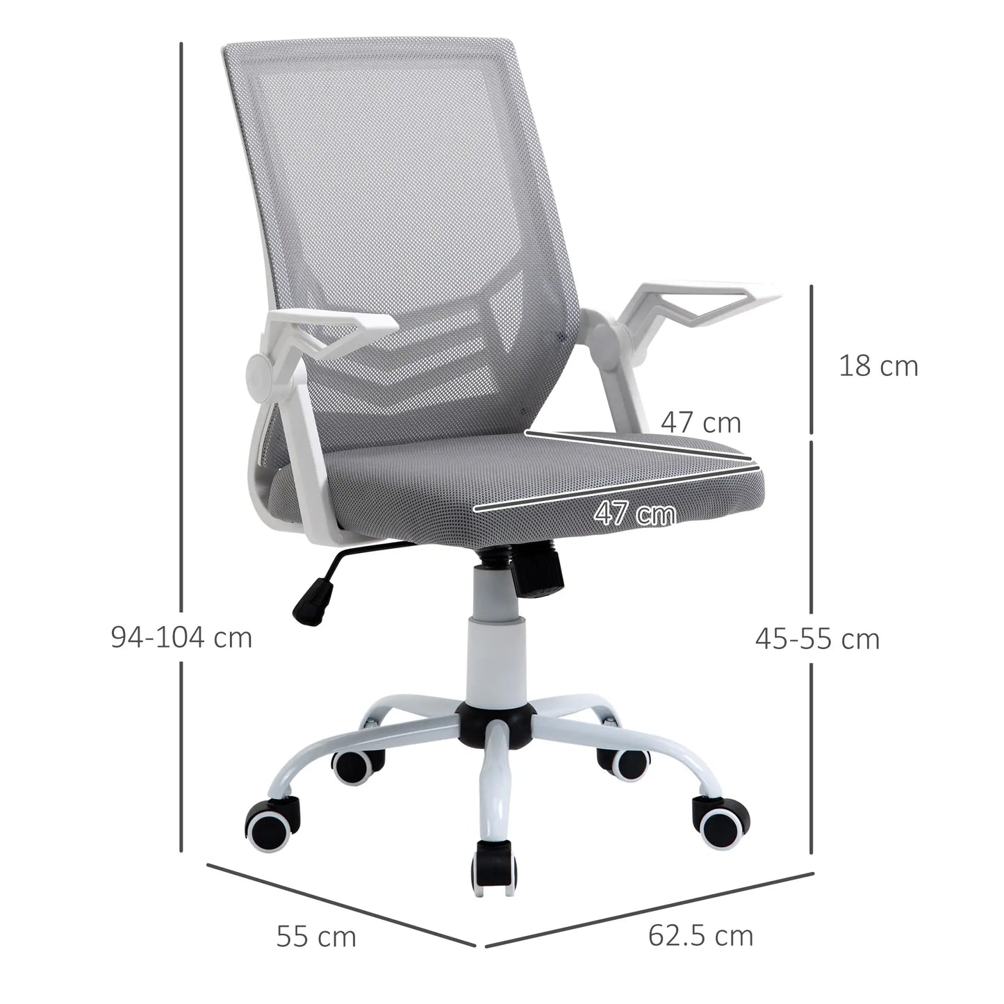 Vinsetto Mesh Office Chair with Flip-up Armrest, Swivel Computer Chair with Adjustable Height, Tilt Function for Home/Office, Grey