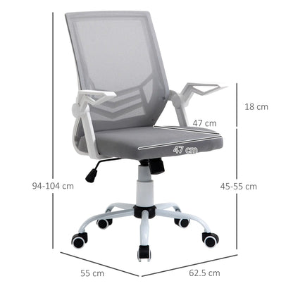 Vinsetto Mesh Office Chair with Flip-up Armrest, Swivel Computer Chair with Adjustable Height, Tilt Function for Home/Office, Grey