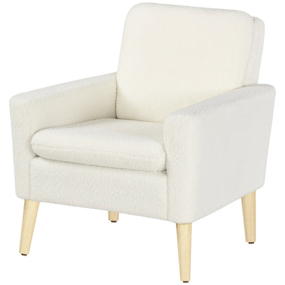 HOMCOM Armchair, Upholstered Accent Chair with Wood Legs & Wide Padded Seat, Teddy Occasional Chair, Cream White