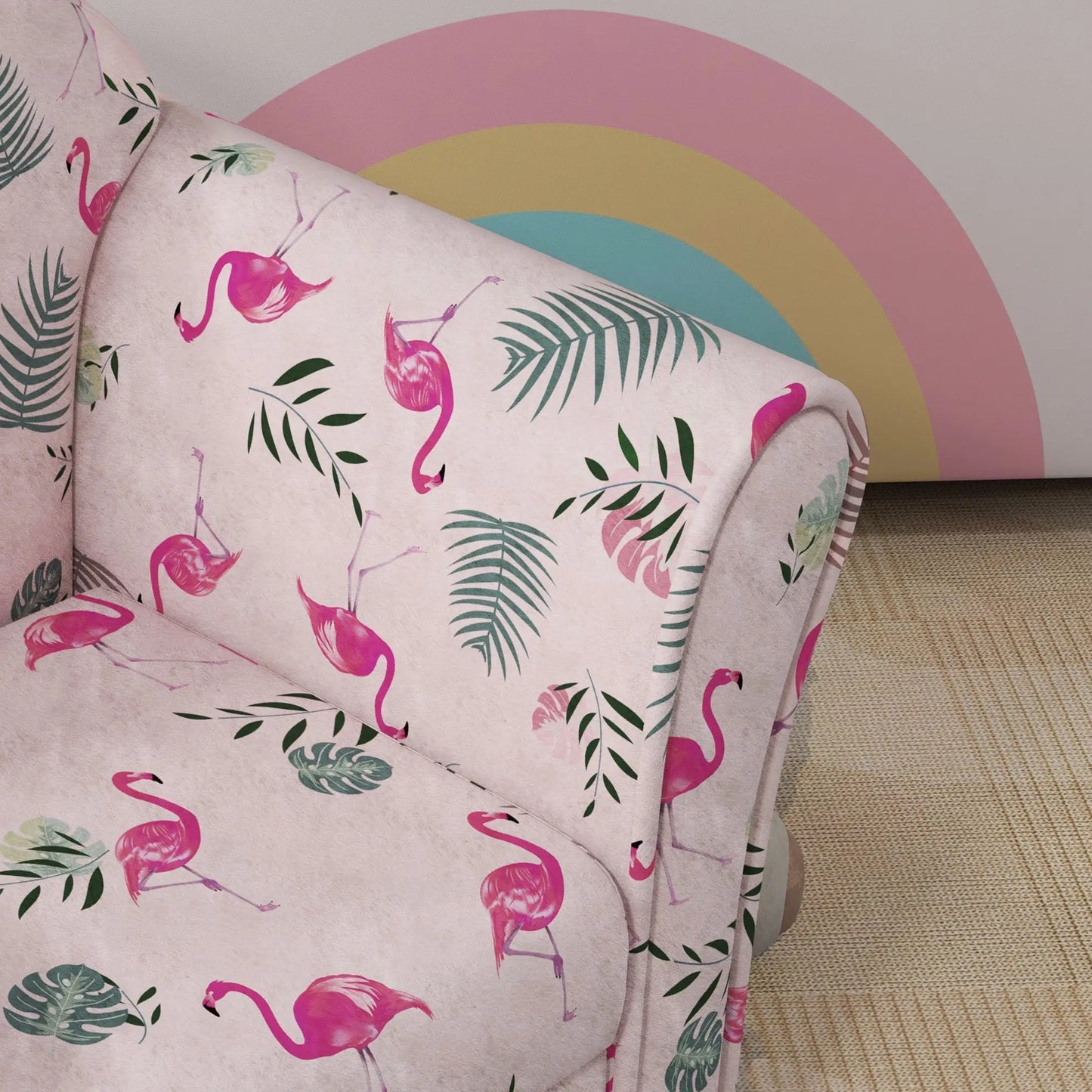 AIYAPLAY Kids Armchair with Flamingo Design, Wooden Frame for Bedroom, Playroom - Pink