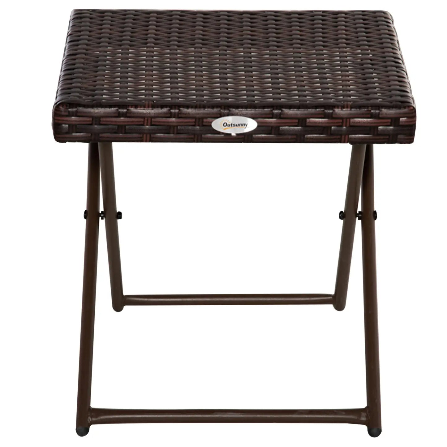 Outsunny Folding Rattan Garden Coffee Table, Small Square Outdoor Bistro Side Table for Patio, Balcony, Porch, Brown