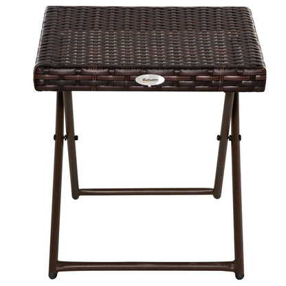 Outsunny Folding Rattan Garden Coffee Table, Small Square Outdoor Bistro Side Table for Patio, Balcony, Porch, Brown