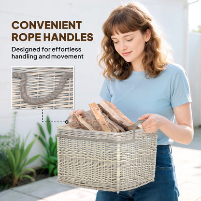 Outsunny Set of 3 Log Baskets for Wood Burner Indoor, Storage Wicker Basket with Rope Handles, Beige