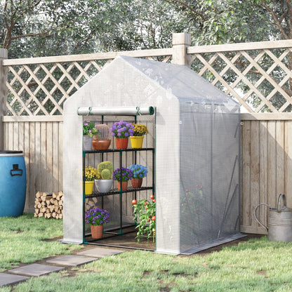 Outsunny Walk In Greenhouse Portable Gardening Plant Grow House Reinforced PE Cover with 2 Tier Shelf & Roll Up Zip Panel Door