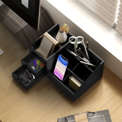 HOMCOM Desk Organiser Holder, Bamboo Multi-Function Storage Caddy with 7 Storage Compartments and 2 Drawers for Home & Office