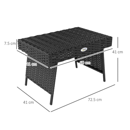 Outsunny Foldable Outdoor Side Table, Bistro Garden Rattan Coffee Table with Steel Frame, Black