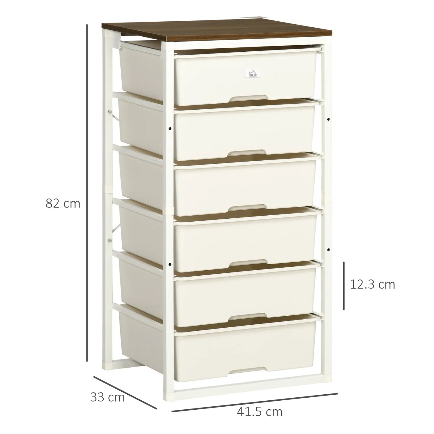 HOMCOM Bedroom Chest of Drawers, 6-Drawer Dresser, Tall Storage Drawer Unit with Steel Frame, White