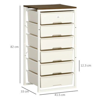 HOMCOM Bedroom Chest of Drawers, 6-Drawer Dresser, Tall Storage Drawer Unit with Steel Frame, White