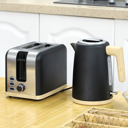 HOMCOM Stainless Steel Kettle and Toaster Kitchen Set, 1.7L 3000W Fast Boil Kettle & 2 Slice Toaster, Black