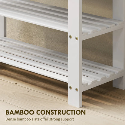 HOMCOM Two Shelf Bamboo Shoe Storage Bench Home Hallway Furniture - White