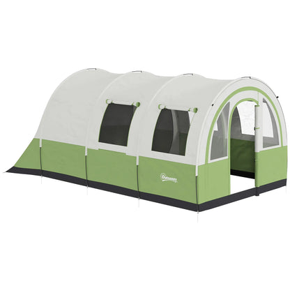 Outsunny 3000mm Waterproof Camping Tent, 5-6 Man Family Tent with Living & Bedroom, Carry Bag, Cream & Green