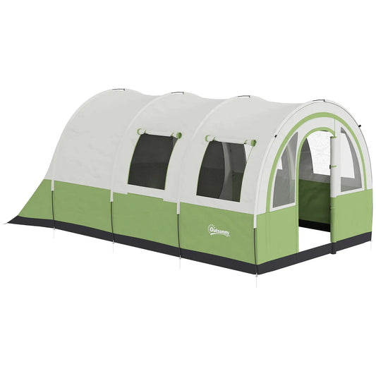 Outsunny 3000mm Waterproof Camping Tent, 5-6 Man Family Tent with Living & Bedroom, Carry Bag, Cream & Green