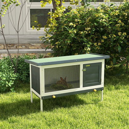 PawHut Wooden Rabbit Hutch Guinea Pig Hutch Bunny Cage Small Animal Habitat Openable Asphalt Roof for Outdoor Use