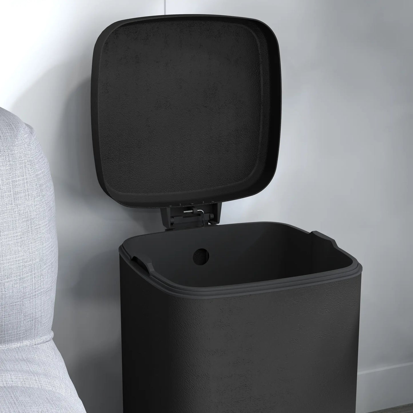 HOMCOM 12L Modern Boxy Metal Home Small Waste Kitchen Bin with Removable Bucket- Black