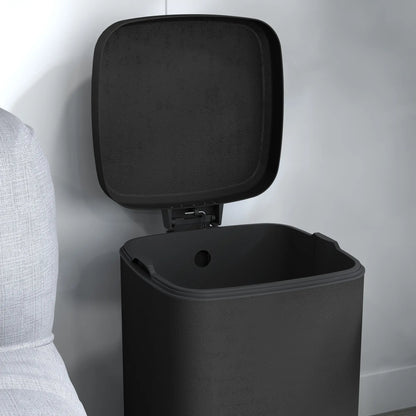 HOMCOM 12L Modern Boxy Metal Home Small Waste Kitchen Bin with Removable Bucket- Black