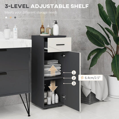 kleankin Slim Bathroom Cabinet, Narrow Bathroom Storage Cabinet with Drawer, Door Cupboard, Adjustable Shelf, Grey
