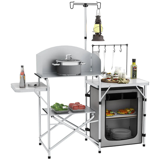 Outsunny Multi-Feature Outdoor Folding Camping & Hiking Kitchen, with Wind Shield