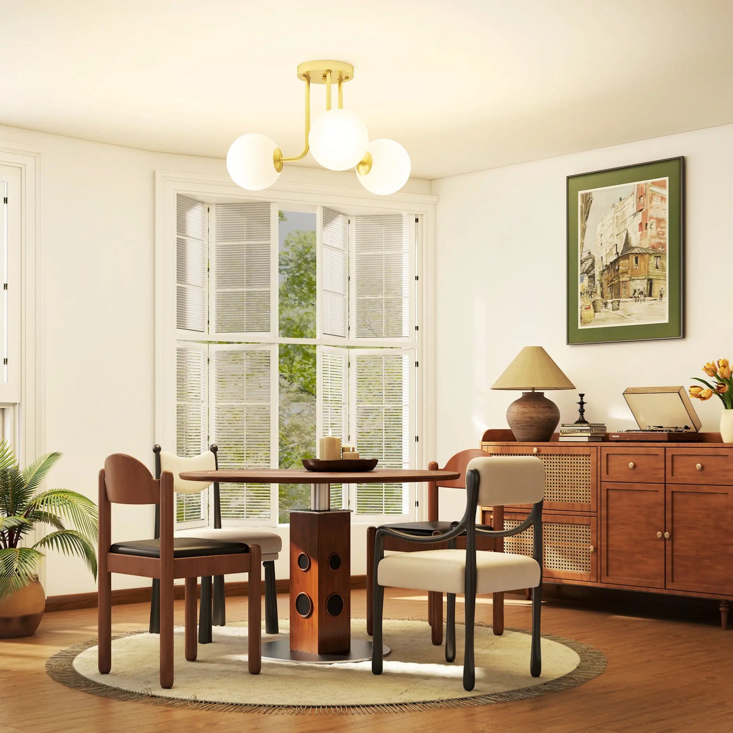 HOMCOM Globe Shades LED Ceiling Light, Modern 3-Light with G9 Sockets, Bulbs Not Included, Gold Tone