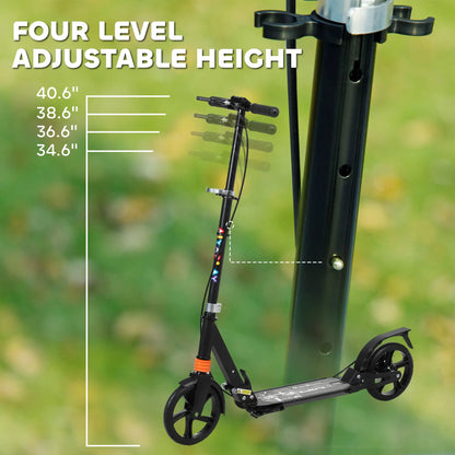 AIYAPLAY Kids Scooter with Four-Level Adjustable Handlebar, Dual Brake System, 200mm Wheels, Black