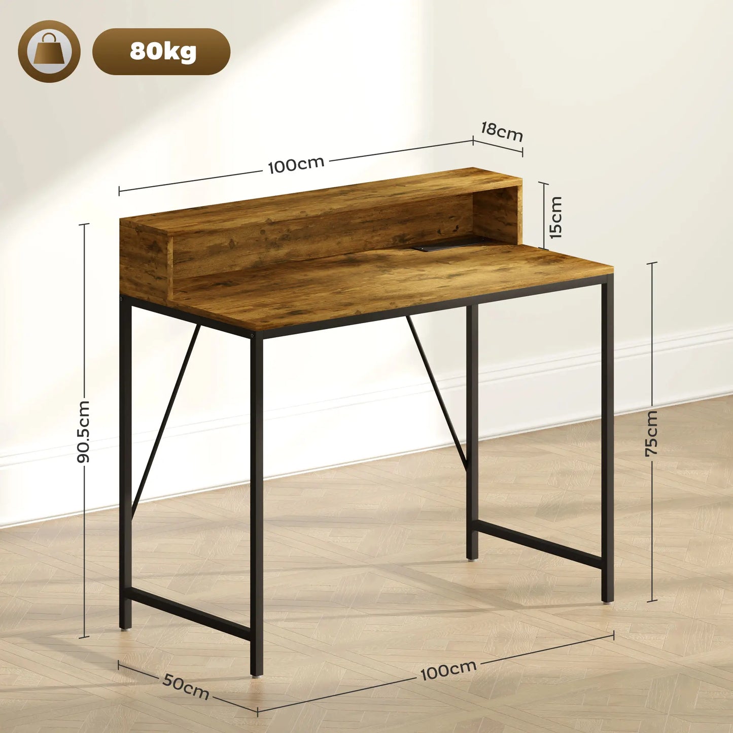 HOMCOM Computer Desk Table with LED Lights and Power Outlets, Gaming Desk with Monitor Stand & Remote for Home Office, Rustic Brown