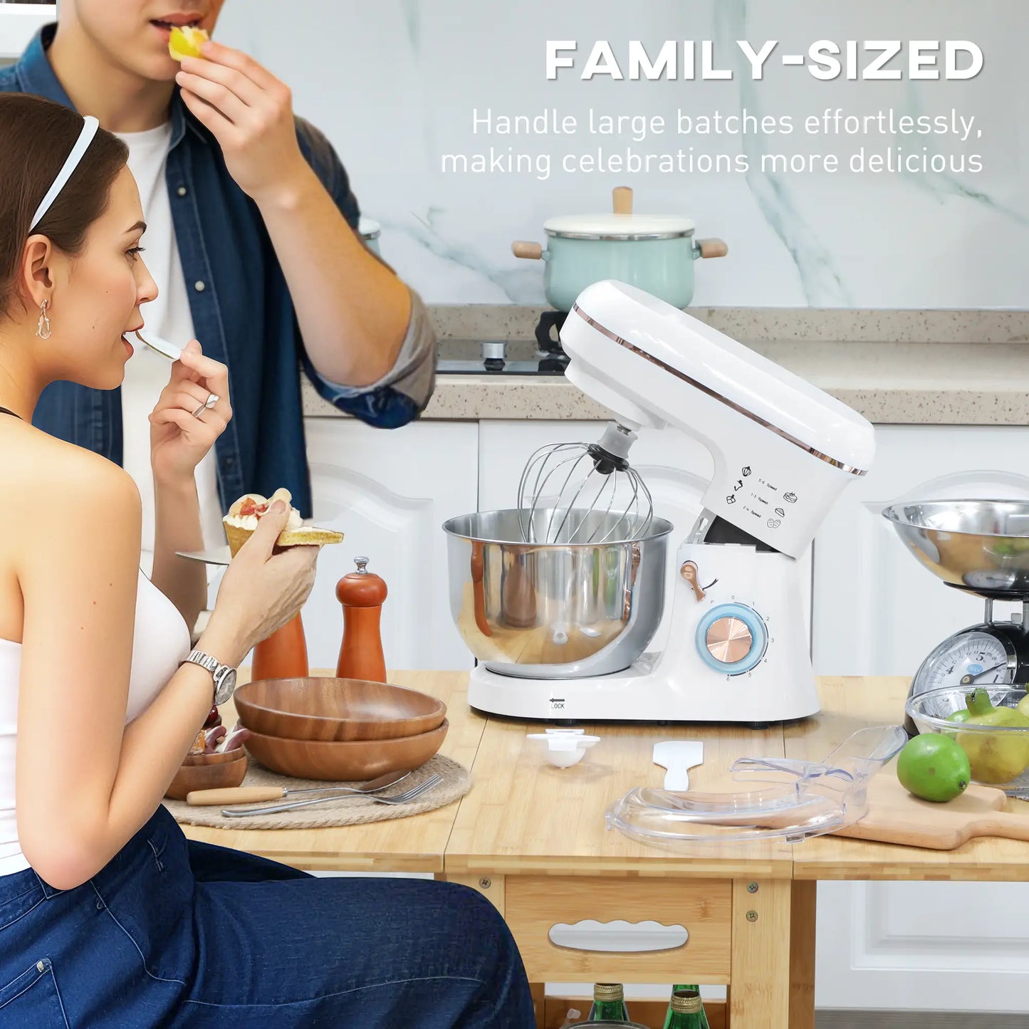 HOMCOM Stand Mixer, 5L Electric Kitchen Food Mixer 1400W with 6 Speeds & Pulse Setting, White