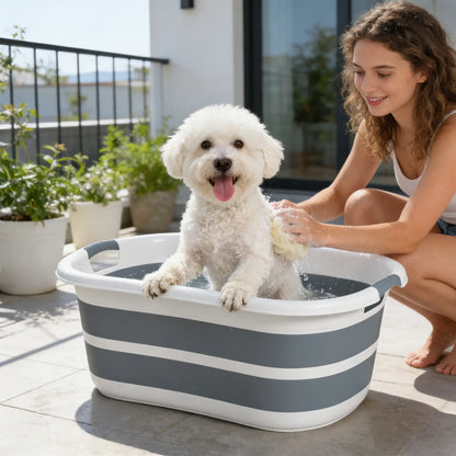 PawHut Dog Bath Tub, Portable Foldable Dog Bathtub with Drainage Hole for Small Dogs Puppies, Grey