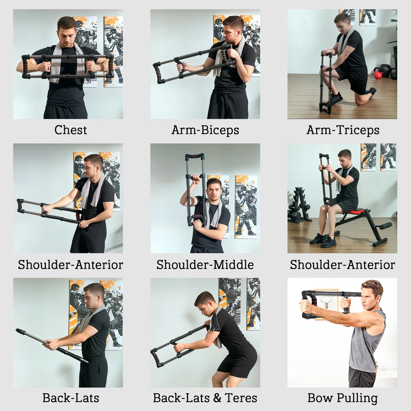 SPORTNOW Chest Expander, with 10-50kg Adjustable Resistance, for Home, Travel, Gym Workout