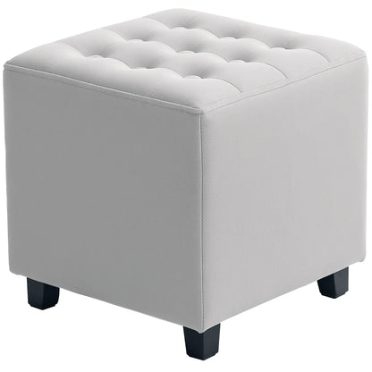 HOMCOM Velvet-Feel Square Ottoman Lightweight Footstool - Light Grey