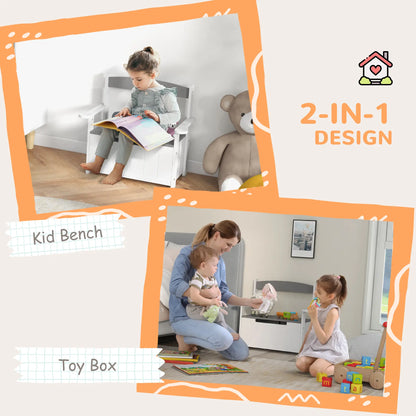 AIYAPLAY 2-in-1 Toy Box for Kids Storage with Lid for Bedroom, Nursery, Playroom, Grey